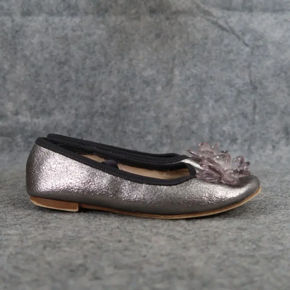 Zara Shoes Girls 28 Ballet Flats Fashion Metallic Embellished Toe Elastic Strap